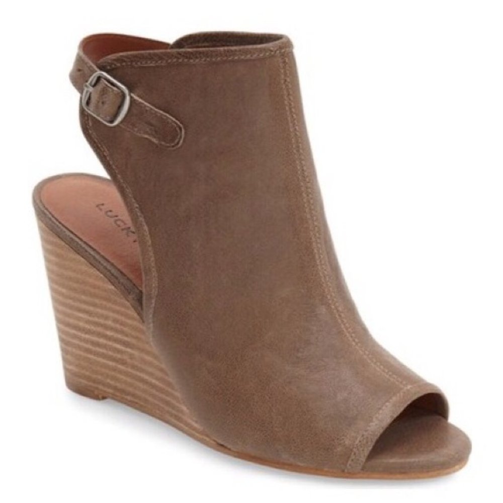 Lucky Brand Risza Open Toe Wedge Booties Sz 6